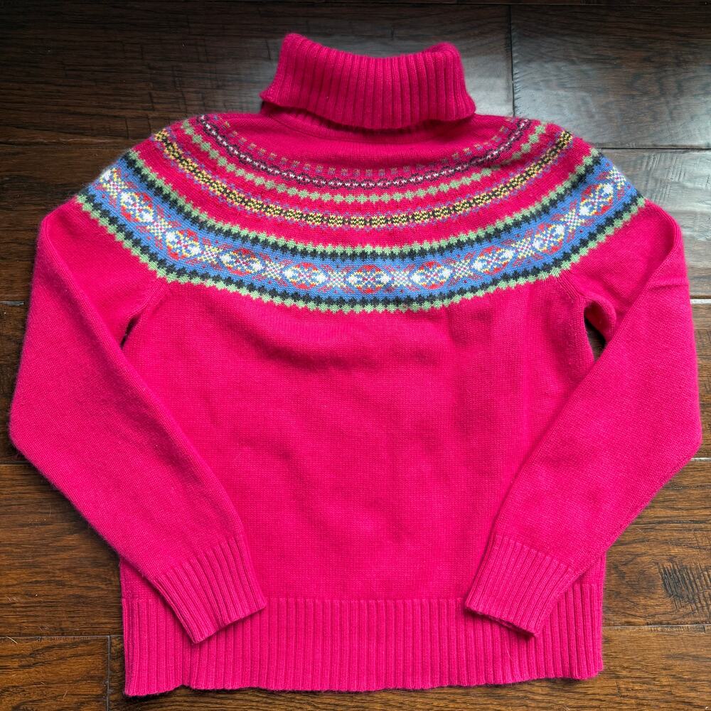 Vintage Eddie Bauer Fair Isle Turtleneck Sweater Hot Pink Angora Blend M